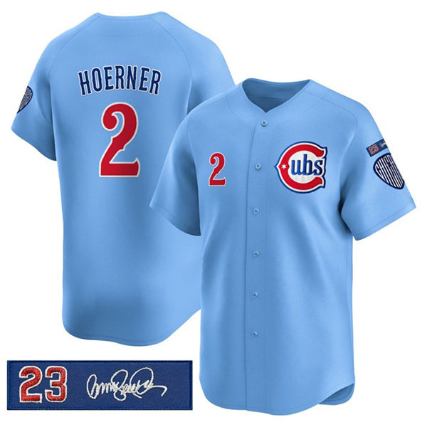 Chicago Cubs #2 Nico Hoerner Blue HOLBERT 'Ryne Sandberg Tribute' Vapor Limited V3 Stitched Jersey