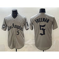 Los Angeles Dodgers #5 Freddie Freeman Grey HOLBERT LA Gothic Style With 2025 World Series Champions Patch Limited Stitched Jersey