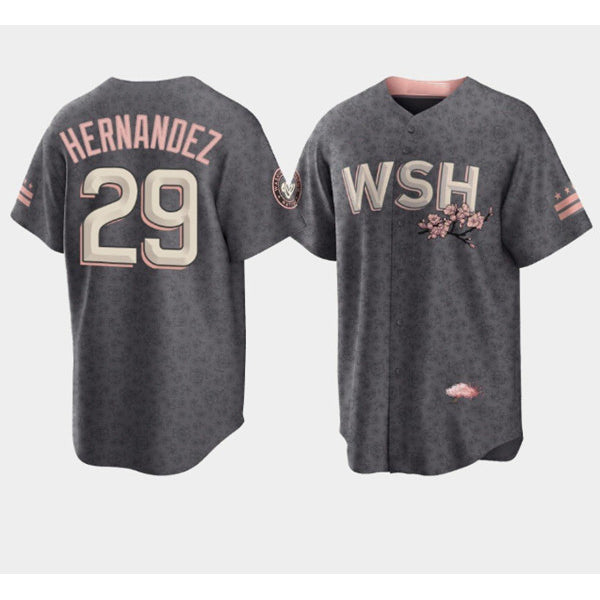 Washington Nationals #29 Yadiel Hernandez 2022 Grey HOLBERT City Connect Cherry Blossom Cool Base Stitched Jersey