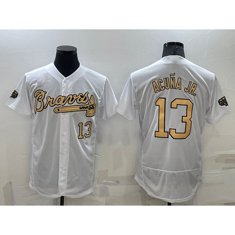 Atlanta Braves #13 Ronald Acuna Jr White HOLBERT Number 2022 All Star Stitched Flex Base Jersey