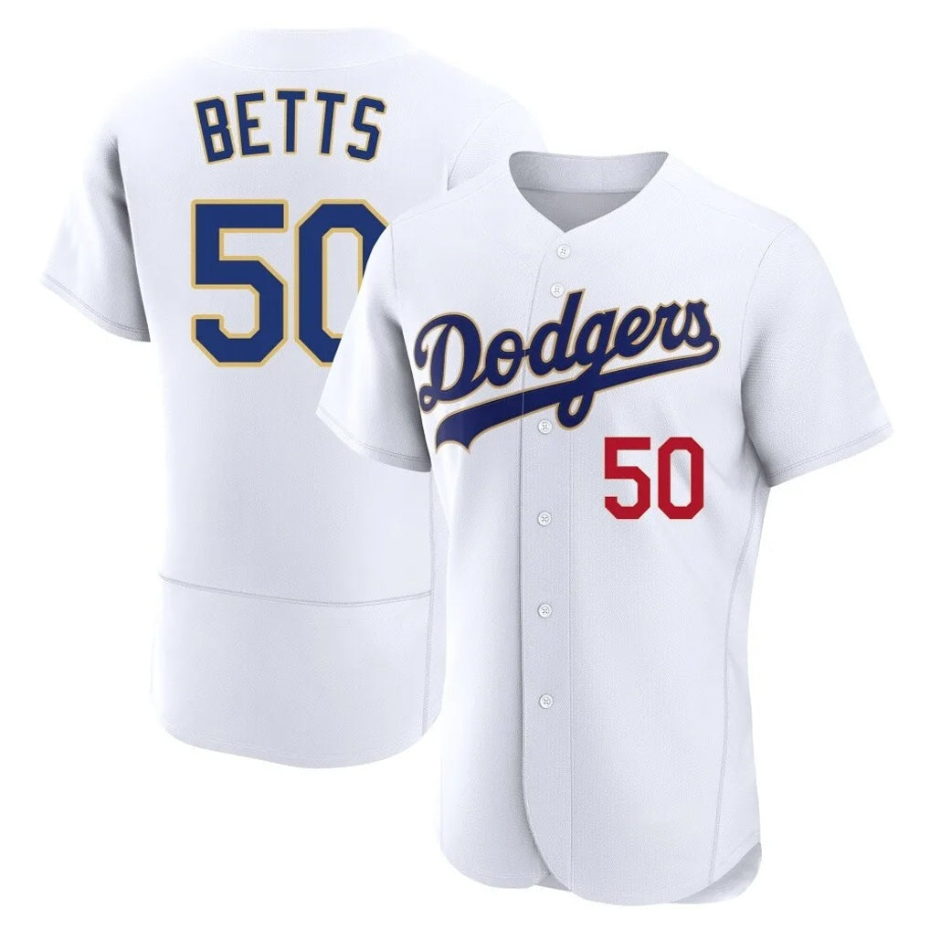 Los Angeles Dodgers #50 Mookie Betts Player Gold White HOLBERT 2026 Collection Stadium Limited Elite Stitched Jerseys