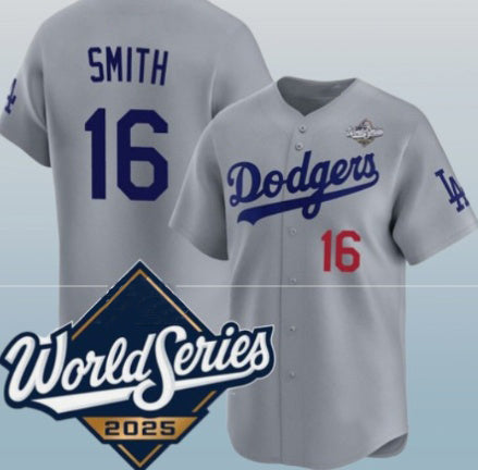 Los Angeles Dodgers #16 Will Smith Gray HOLBERT 2025 World Series Limited Stitched Jersey