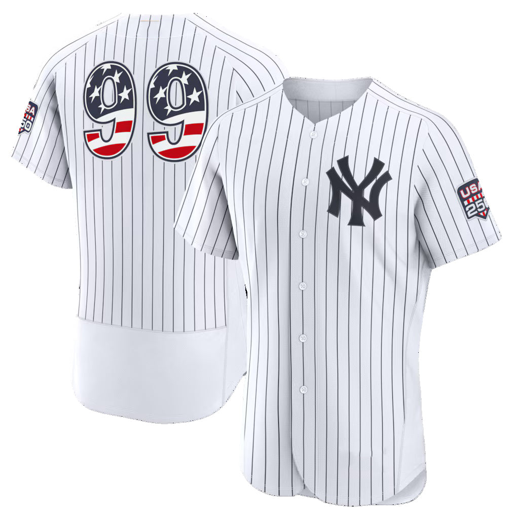 New York Yankees #99 Aaron Judge USA 250 Fourth of July Home Authentic Jersey - White HOLBERT