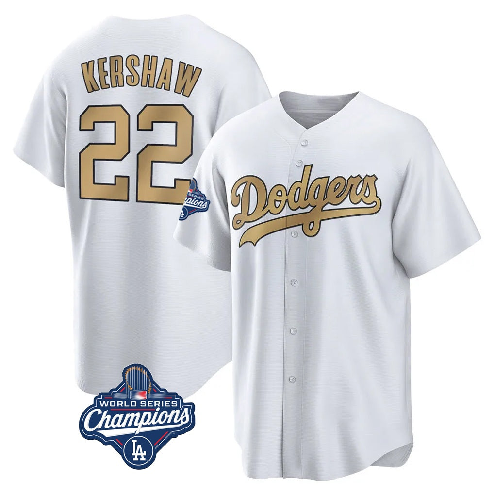 Los Angeles Dodgers #22 Clayton Kershaw Player White Gold HOLBERT World Series Meet Collection Game Home Stitched Jerseys