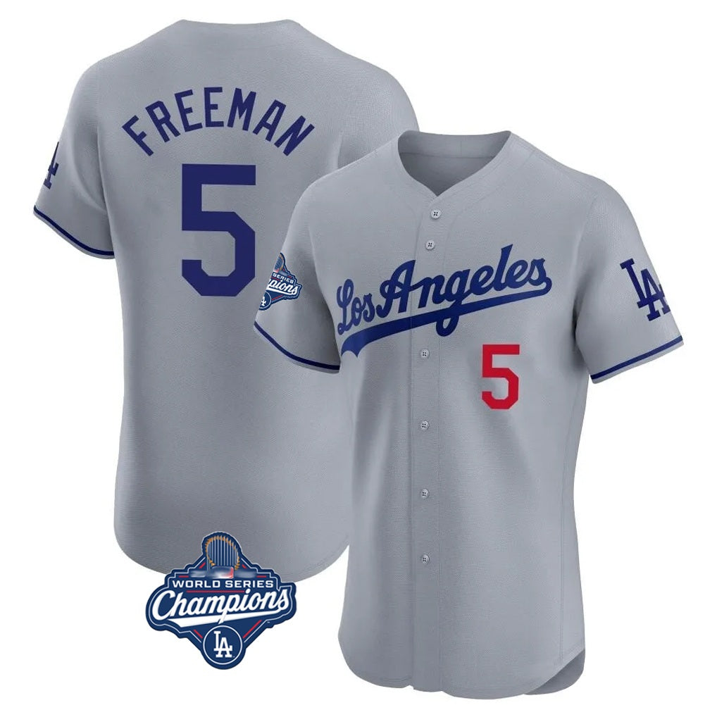 Los Angeles Dodgers #5 Freddie Freeman Player Gray HOLBERT World Series Meet Limited Elite Home Stitched Jerseys