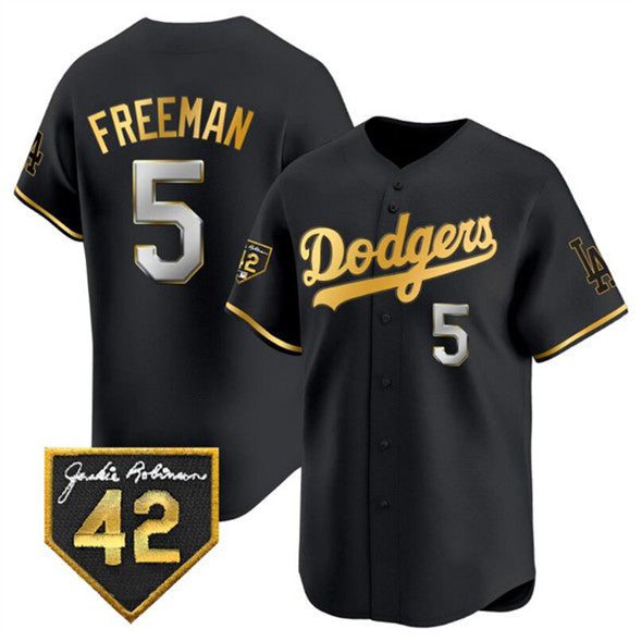 Los Angeles Dodgers #5 Freddie Freeman Black Gold HOLBERT With Jackie Robinson Patch Limited Stitched Jersey