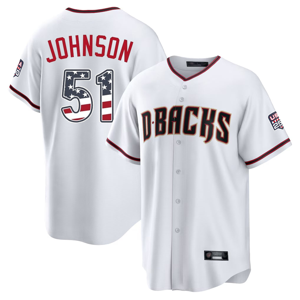Arizona Diamondbacks #51 Randy Johnson Player White HOLBERT USA 250 Fourth of July Home Game Stitched Jerseys