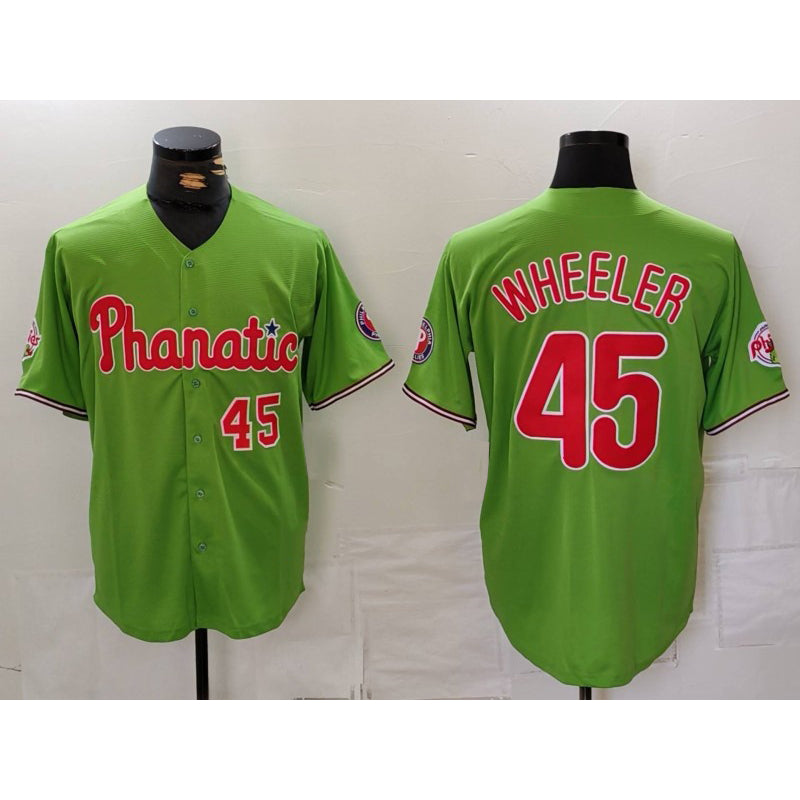 Philadelphia Phillies #45 Zack Wheeler Number Green HOLBERT With Patch Stitched Cool BaseJersey