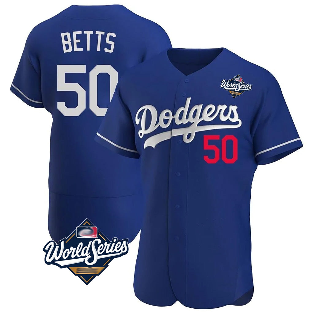 Los Angeles Dodgers #50 Mookie Betts Player Royal HOLBERT World Series Limited Elite Home Stitched Jerseys
