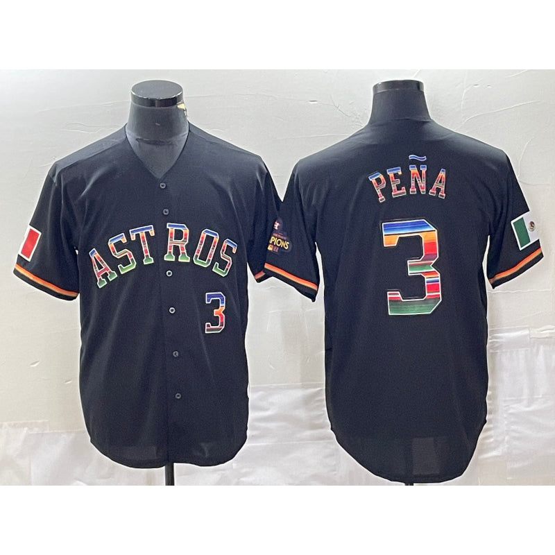 Houston Astros #3 Jeremy Pena Number Black HOLBERT Rainbow World Serise Champions Patch Cool Base Stitched Jersey