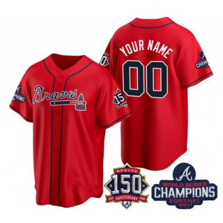 Custom Atlanta Braves Red HOLBERT Active Player 2021 World Series Chimpions With 150th Anniversary Cool Base Stitched Jersey