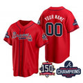 Custom Atlanta Braves Red HOLBERT Active Player 2021 World Series Chimpions With 150th Anniversary Cool Base Stitched Jersey