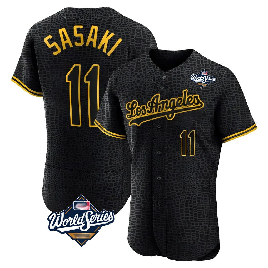 Los Angeles Dodgers #11 Roki Sasaki Player Black HOLBERT World Series Snake Skin City Limited Elite Home Stitched Jerseys