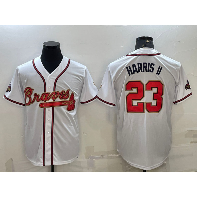 Atlanta Braves #23 Michael Harris II White Gold HOLBERT World Series Champions Program Cool Base Stitched Jersey