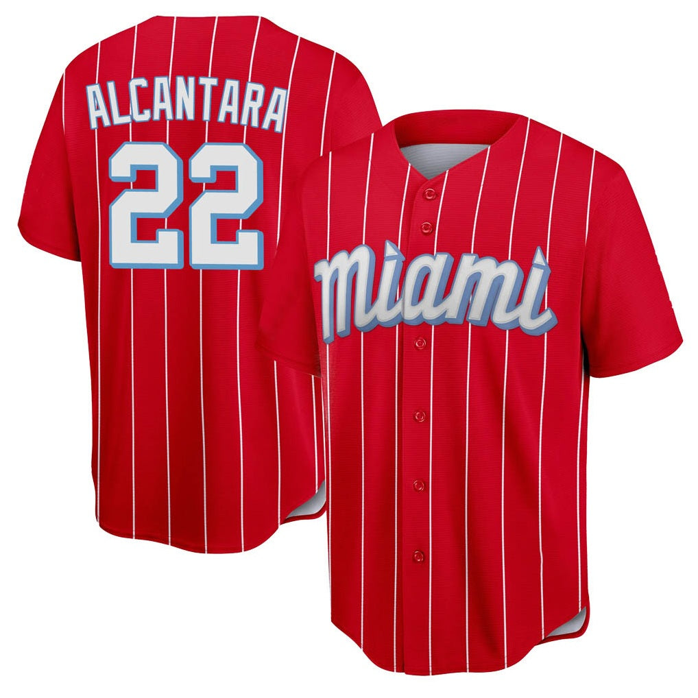 Miami Marlins #22 Sandy Alcantara Player Red HOLBERT City Connect Home Game Stitched Jerseys