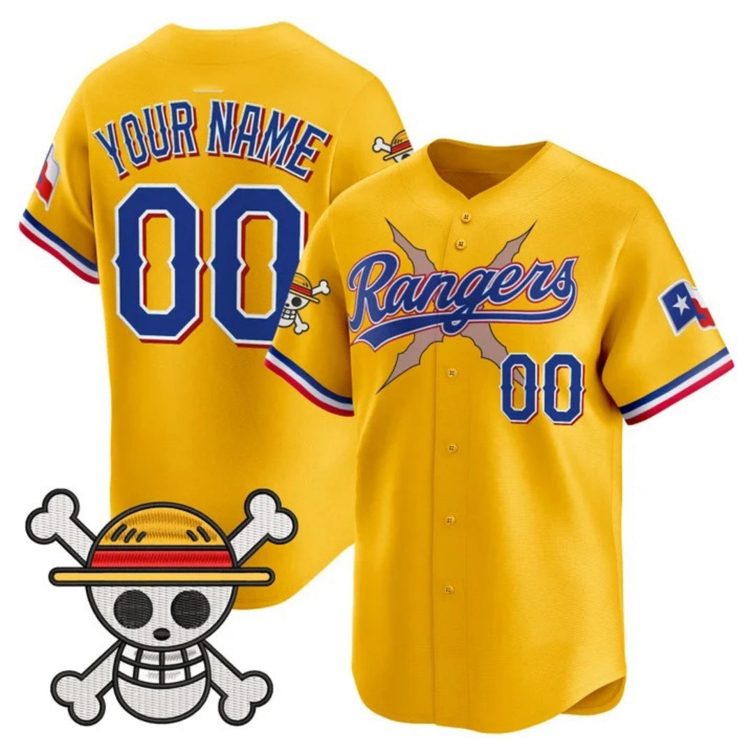 Custom Texas Rangers x One Piece Gold HOLBERT Vapor Premier Limited Jersey - Stitched