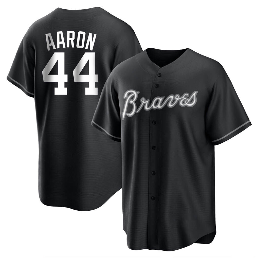 Atlanta Braves #44 Hank Aaron Player Black HOLBERT Home Game Stitched Jerseys