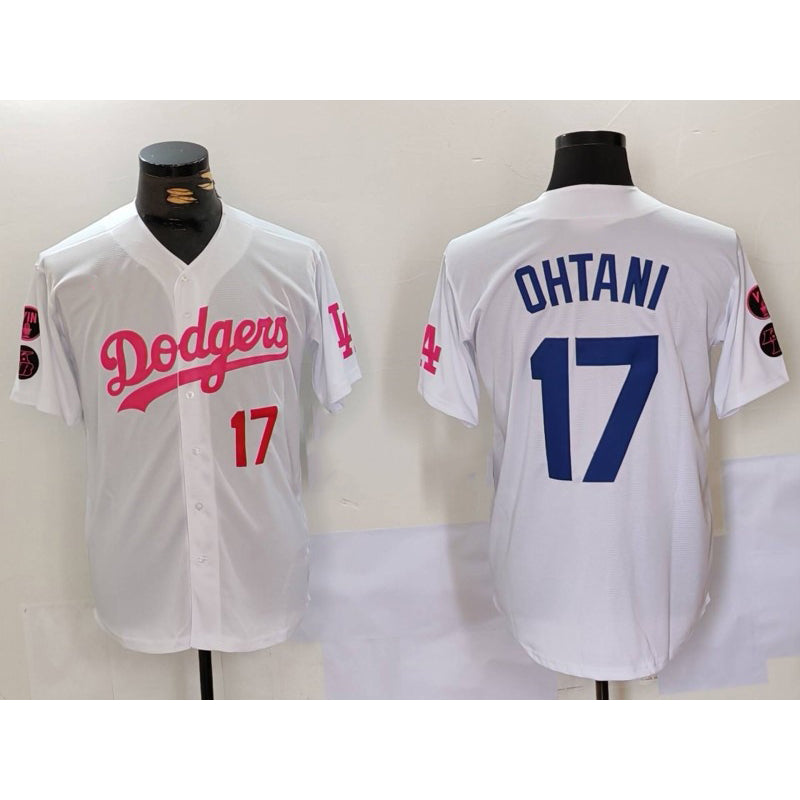 Los Angeles Dodgers #17 Shohei Ohtani White Pink HOLBERT Vin & Kobe Patch Stitched Jerseys