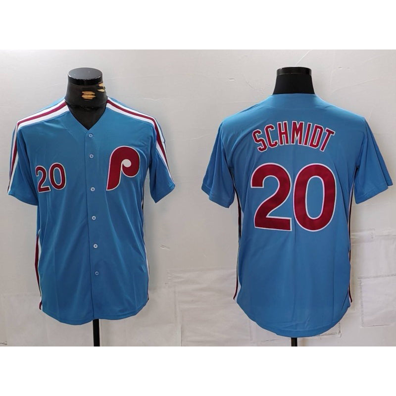 Philadelphia Phillies #20 Mike Schmidt Number Light Blue HOLBERT Cooperstown Cool Base Jersey