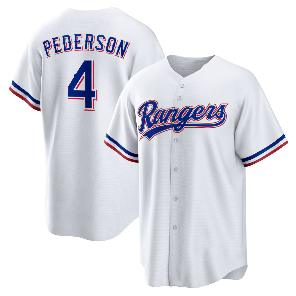 Texas Rangers #4 Joc Pederson White HOLBERT Home Replica Jersey