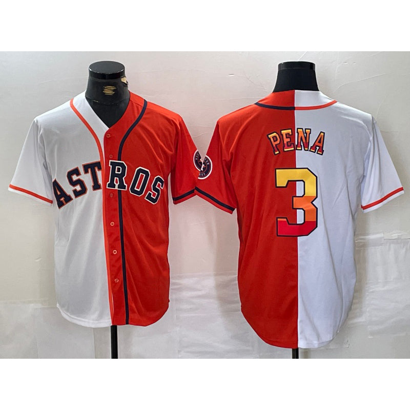 Houston Astros #3 Jeremy Pena White Orange HOLBERT Split Stitched Jersey 2