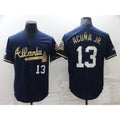 Atlanta Braves #13 Ronald Acuna Jr Navy Blue HOLBERT 2021 World Series Champions Golden Edition Stitched Cool Base Jersey