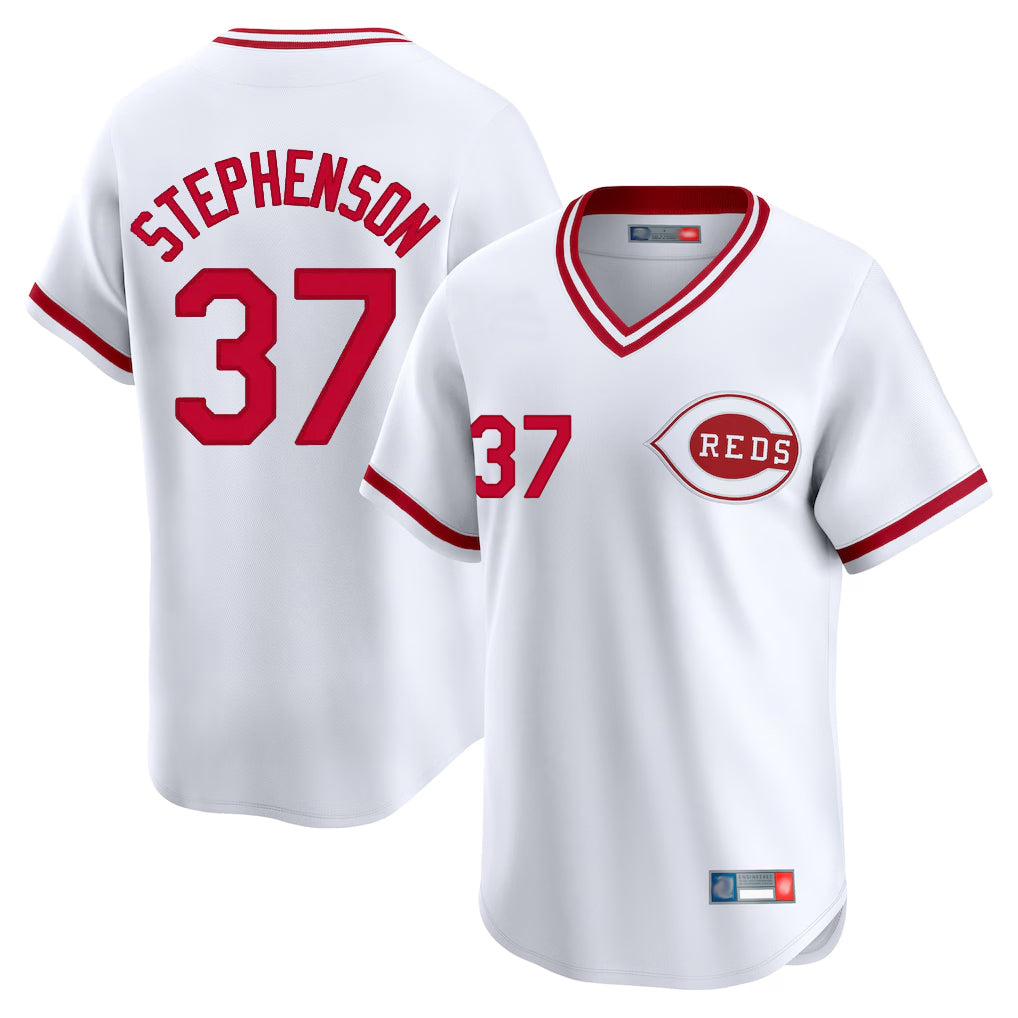 Cincinnati Reds #37 Tyler Stephenson Player White HOLBERT Cooperstown Collection Limited T-shirt Home Stitched Jerseys
