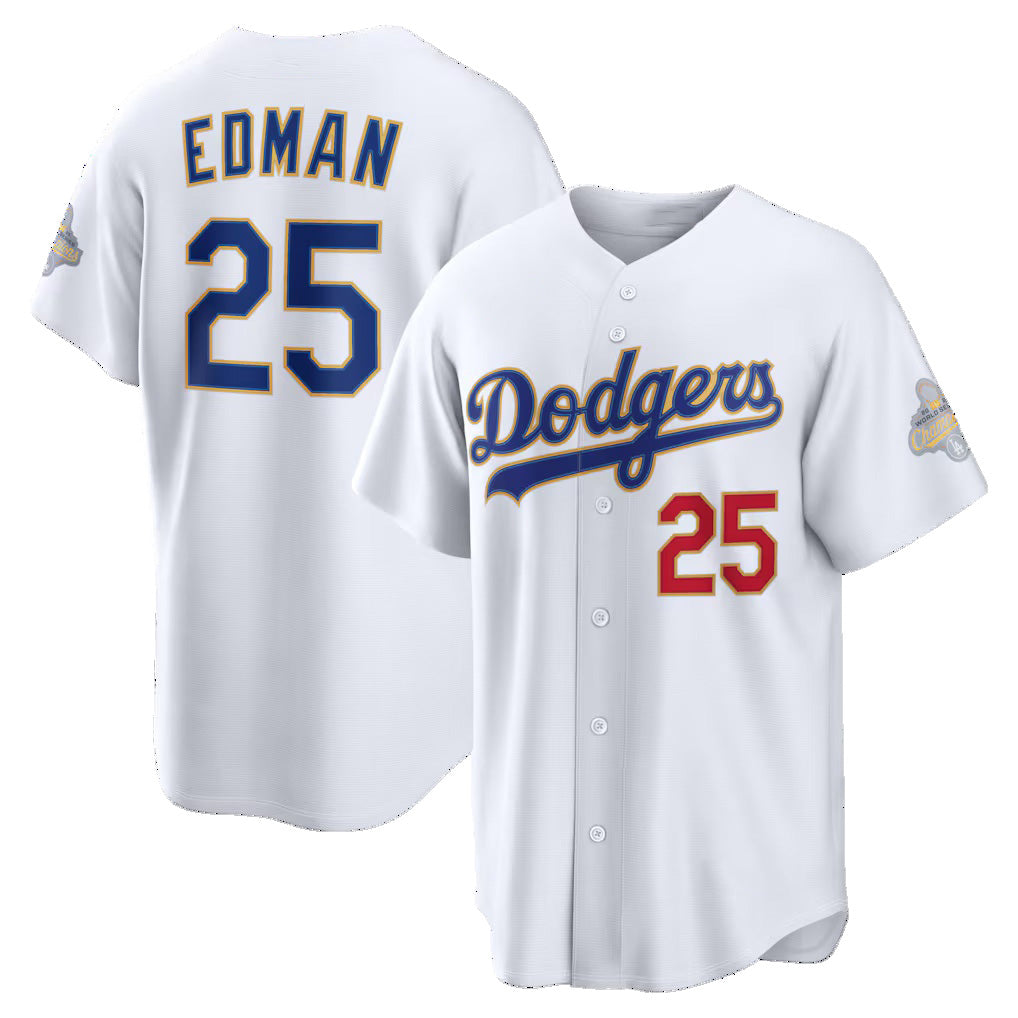 Los Angeles Dodgers #25 Tommy Edman White HOLBERT 2026 Gold Collection Stadium Jersey