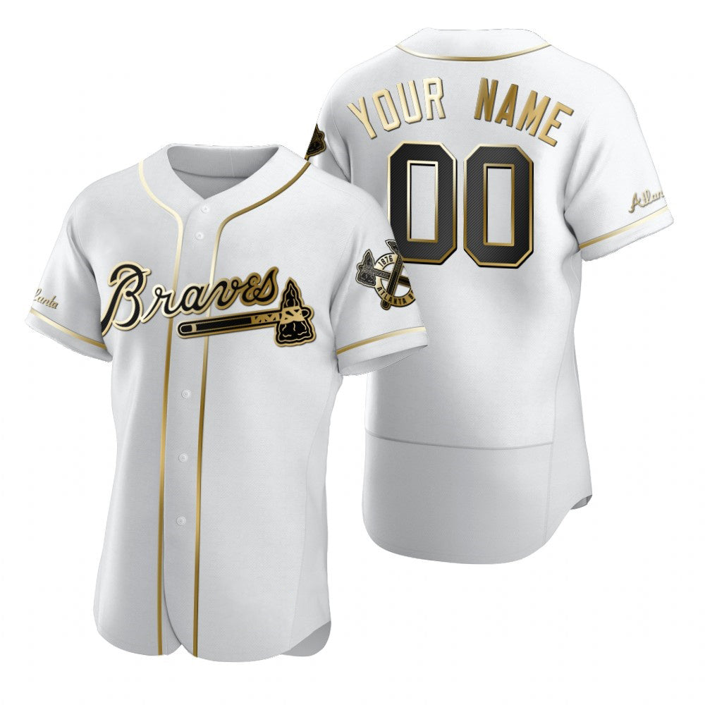 Custom Atlanta Braves White HOLBERT Stitched Flex Base Golden Edition Jersey