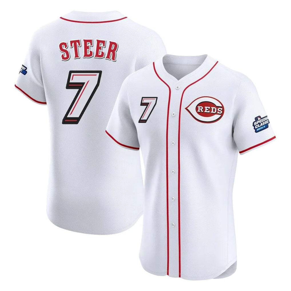 Cincinnati Reds #7 Spencer Steer Player White HOLBERT Speedway Classic Limited Elite Home Stitched Jerseys