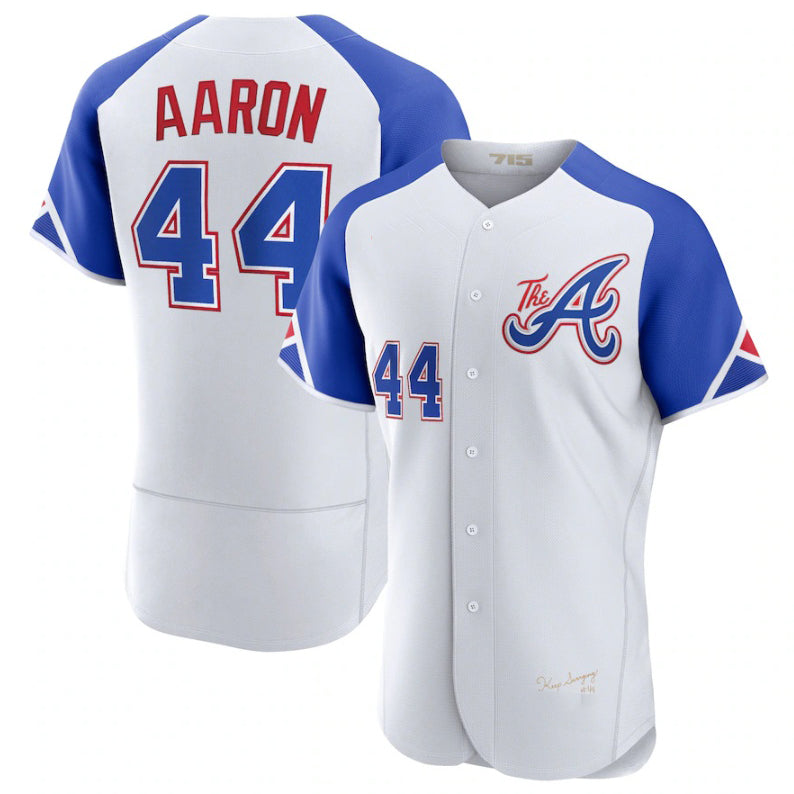 Atlanta Braves #44 Hank Aaron White HOLBERT 2023 City Connect Flex Base Stitched Jersey 2