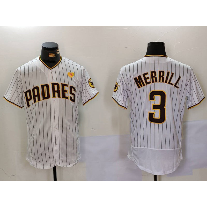 San Diego Padres #3 Jackson Merrill White HOLBERT With PS Patch Stitched Flex Base Jersey 2