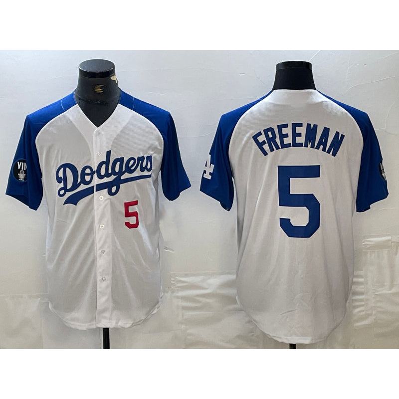 Los Angeles Dodgers #5 Freddie Freeman Number White Blue HOLBERT Fashion Stitched Cool Base Limited Jerseys