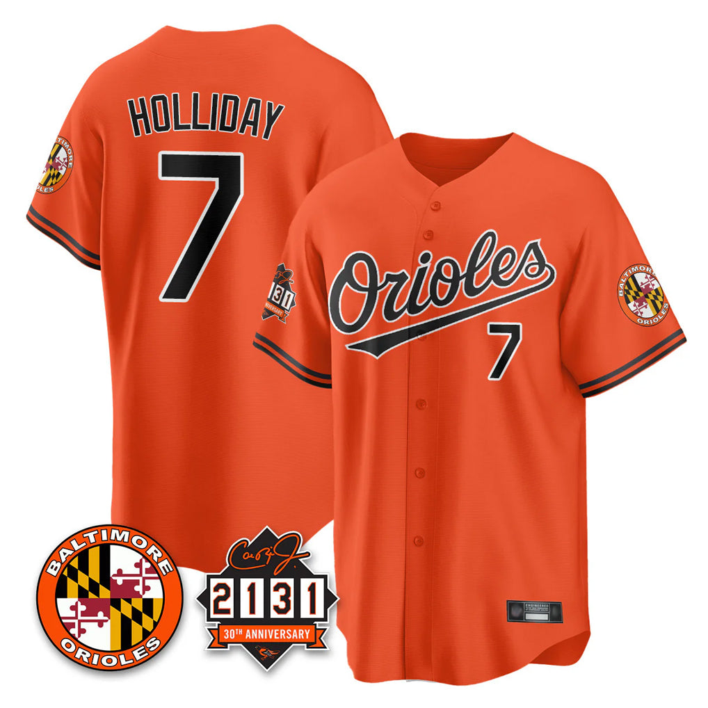 Baltimore Orioles #7 Jackson Holliday Player Orange HOLBERT 30th Anniversary of 2131 Home Game Stitched Jerseys