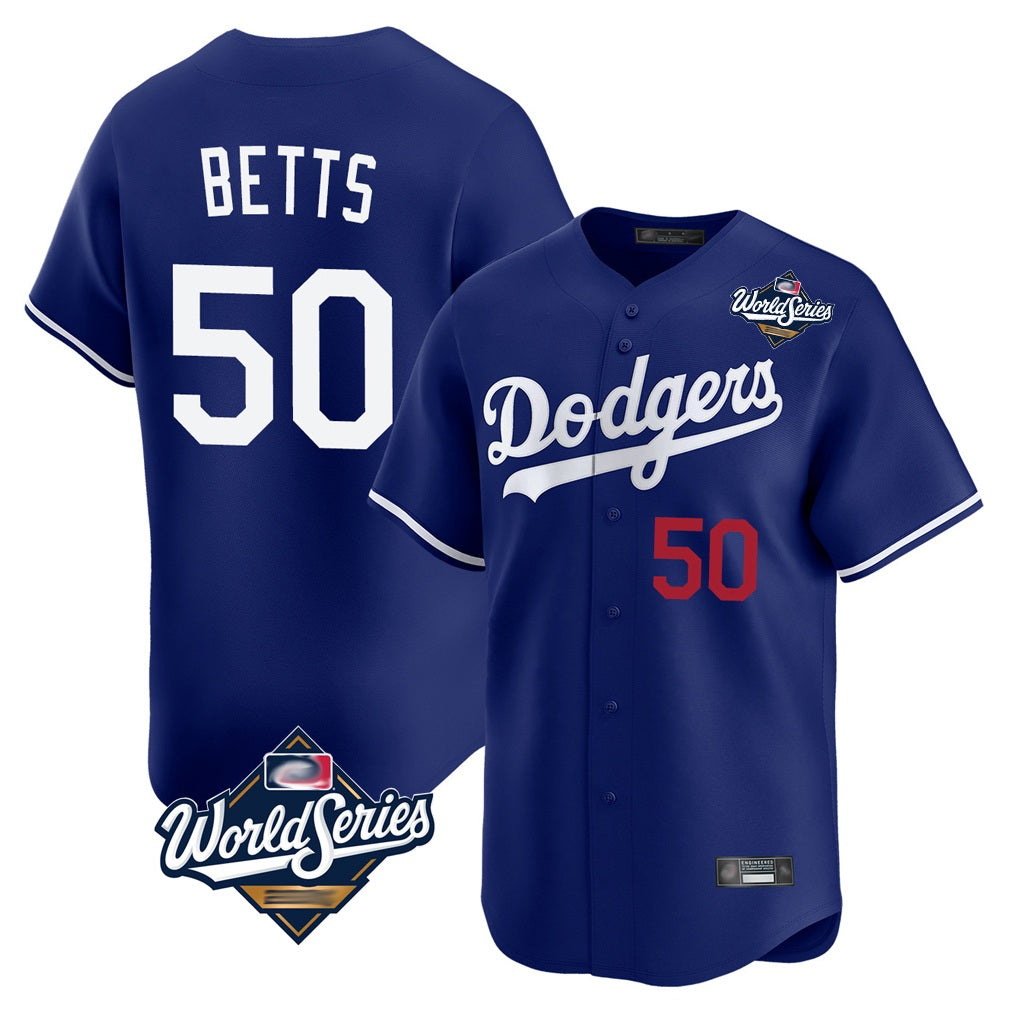 Los Angeles Dodgers #50 Mookie Betts Player Royal HOLBERT World Series Limited Home Stitched Jerseys