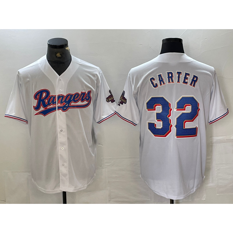 Texas Rangers #32 Evan Carter White HOLBERT 2023 World Series Champions Cool Base Jersey