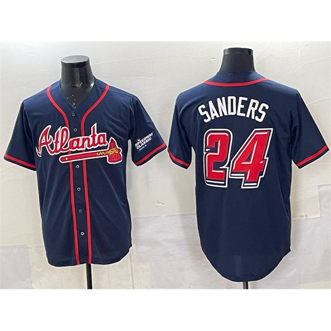 Atlanta Braves #24 Deion Sanders Navy HOLBERT 2025 Speedway Classic Alternate Stitched Jersey