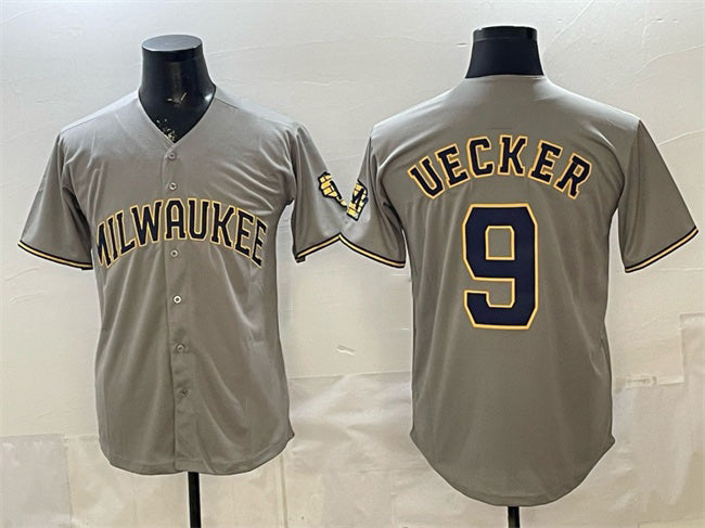Milwaukee Brewers #9 Bob Uecker Grey HOLBERT Home Limited Stitched Jersey