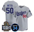 Los Angeles Dodgers #50 Mookie Betts Grey HOLBERT 2024 World Series With Fernando Memorial Patch Limited Stitched Jersey