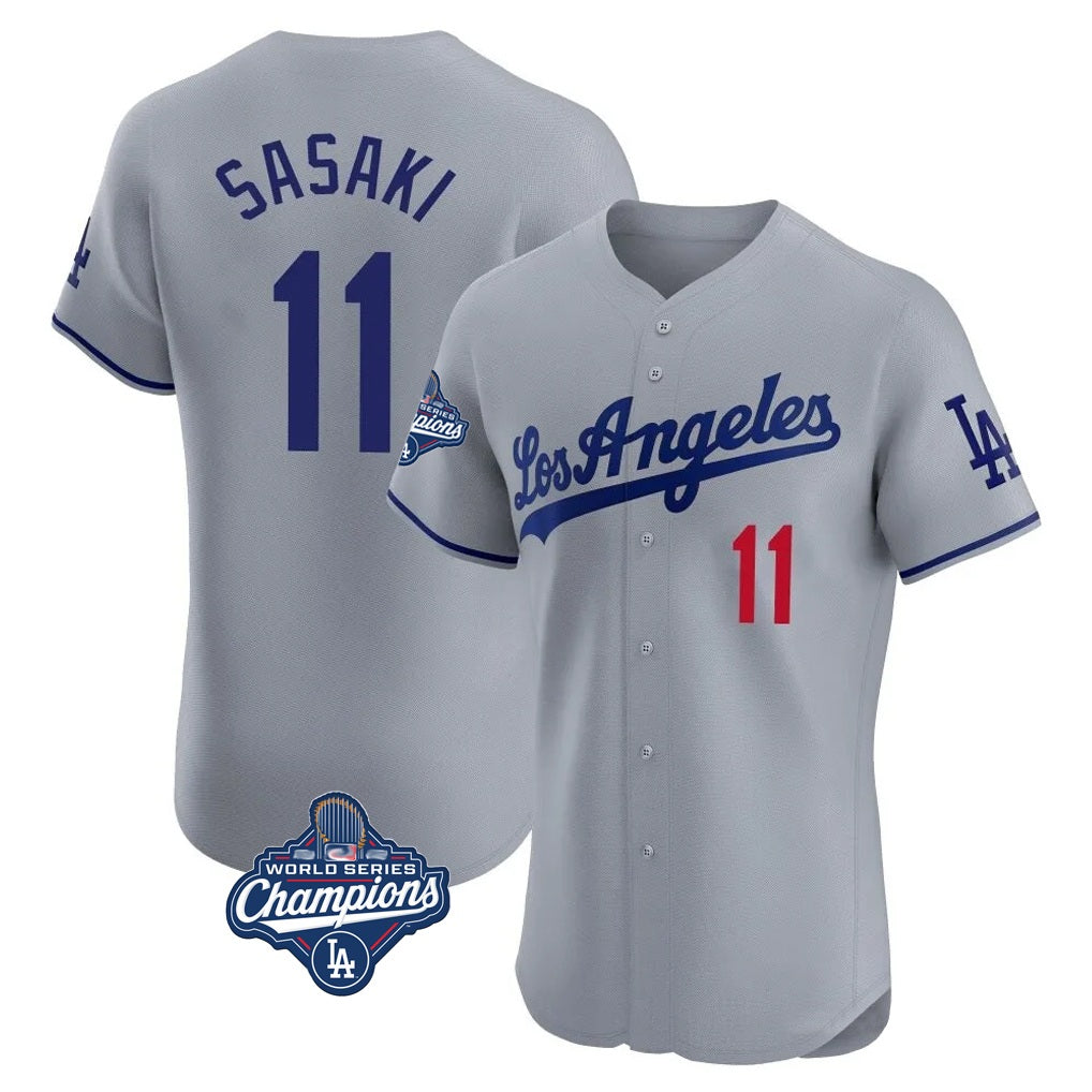 Los Angeles Dodgers #11 Roki Sasaki Player Gray HOLBERT World Series Meet Limited Elite Home Stitched Jerseys