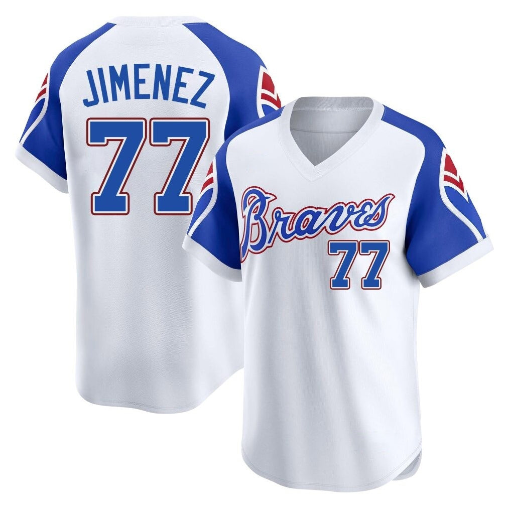 Atlanta Braves #77 Joe Jimenez Player White HOLBERT Throwback Cooperstown Collection T-shirt Game Stitched Jerseys