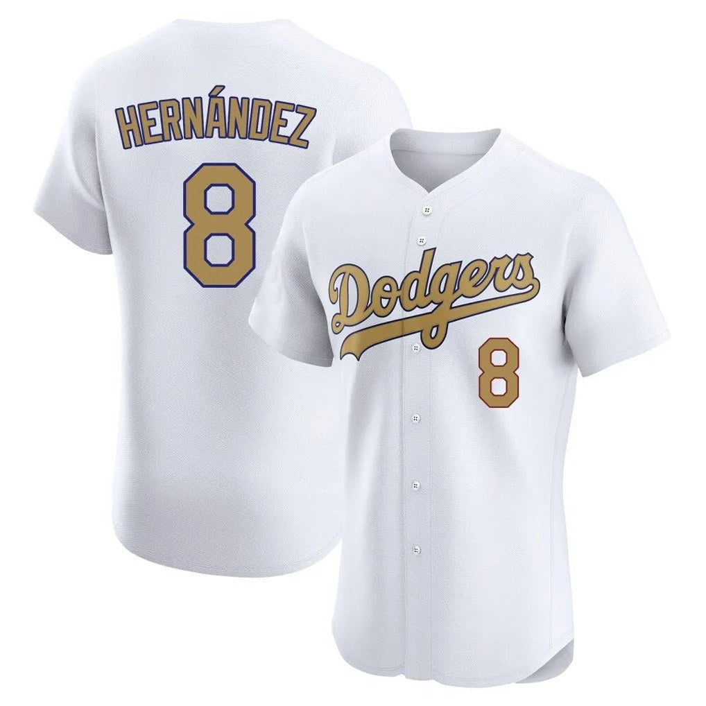 Los Angeles Dodgers #8 Enrique Hern¨¢ndez Player White Gold HOLBERT Limited Elite Home Stitched Jerseys