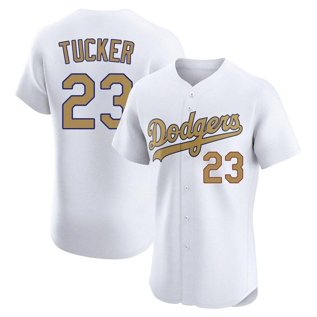 Los Angeles Dodgers #23 Kyle Tucker Player White Gold HOLBERT Limited Elite Home Stitched Jerseys
