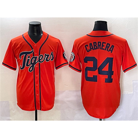 Detroit Tigers #24 Miguel Cabrera Orange HOLBERT With Patch Cool Base Stitched Jersey