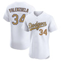 Los Angeles Dodgers #34 Fernando Valenzuela Player White Gold HOLBERT Limited Elite Home Stitched Jerseys
