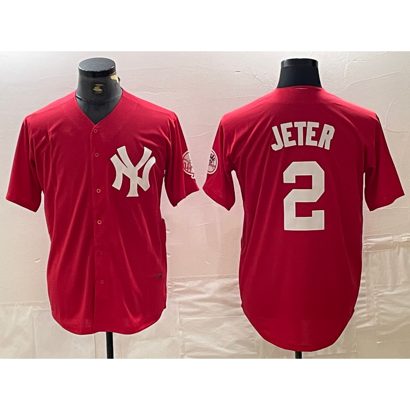 New York Yankees #2 Derek Jeter Red HOLBERT Fashion Cool Base Jersey