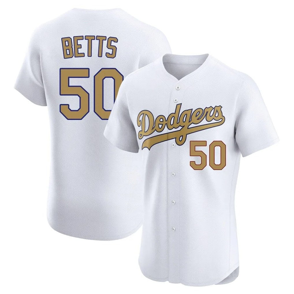 Los Angeles Dodgers #50 Mookie Betts Player Gold White Gold HOLBERT Limited Elite Home Stitched Jerseys