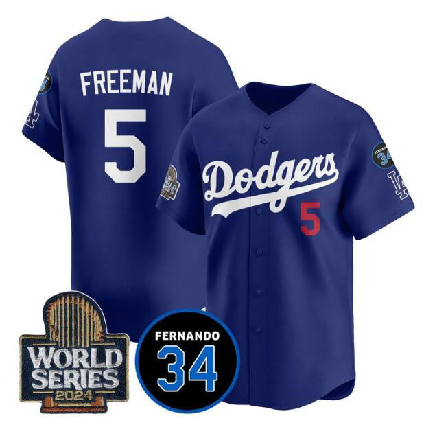 Los Angeles Dodgers #5 Freddie Freeman Royal HOLBERT 2024 World Series With Fernando Memorial Patch Limited Stitched Jersey