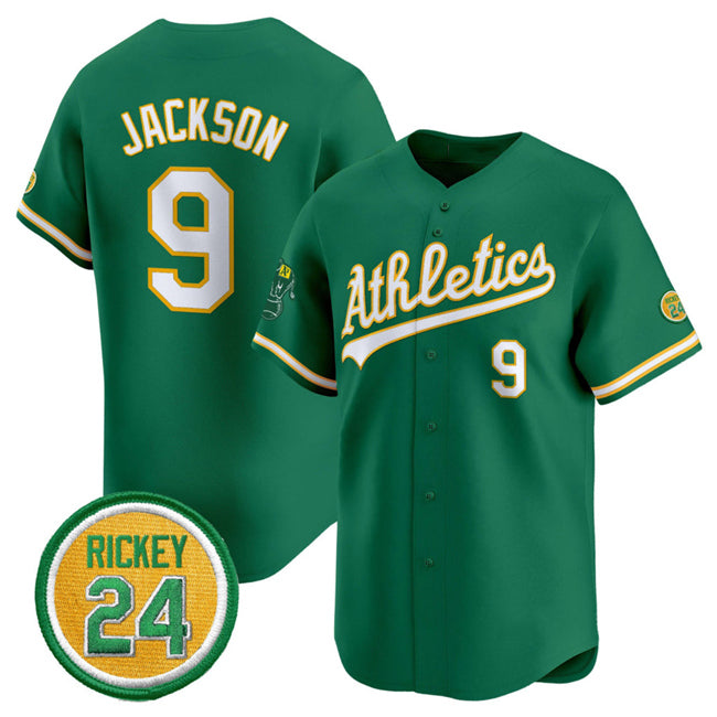 Oakland Athletics #9 Reggie Jackson Green HOLBERT 2024 Limited With Rickey Henderson Patch Stitched Jersey
