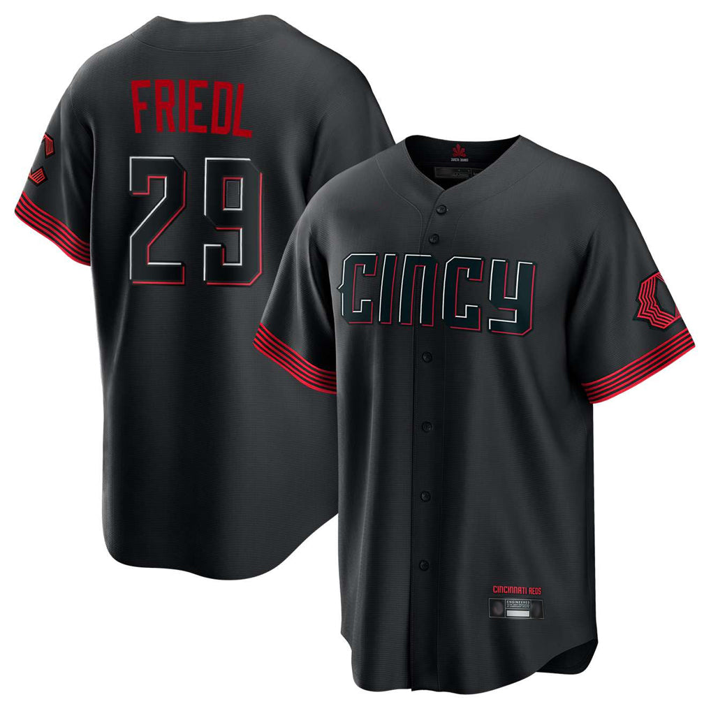 Cincinnati Reds #29 TJ Friedl Player Black HOLBERT City Connect Home Game Stitched Jerseys